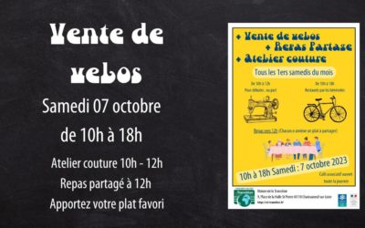 Samedi 07 octobre : vente de vélos, couture et repas partagé